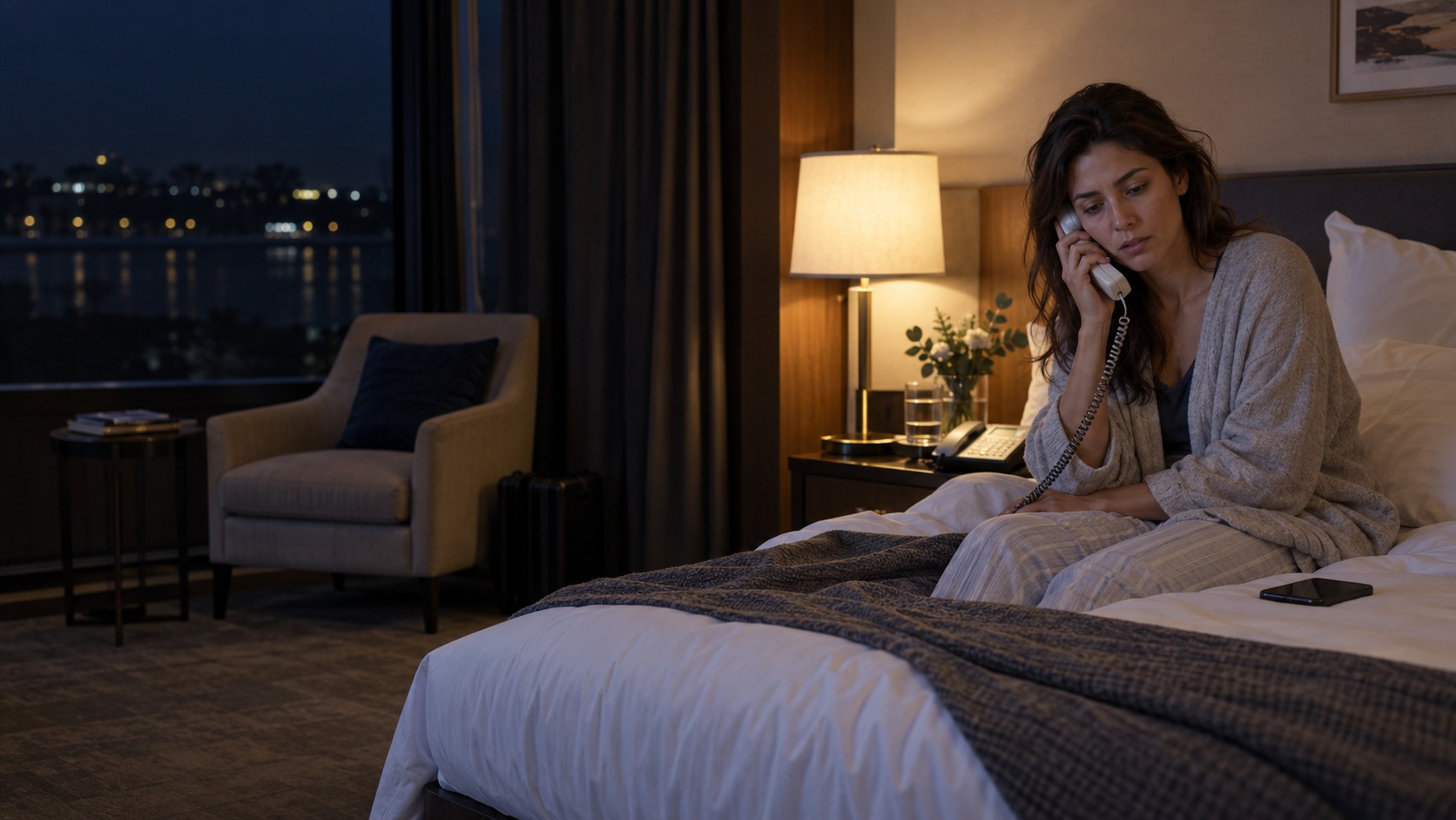 A hotel guest asks for assistance by phone